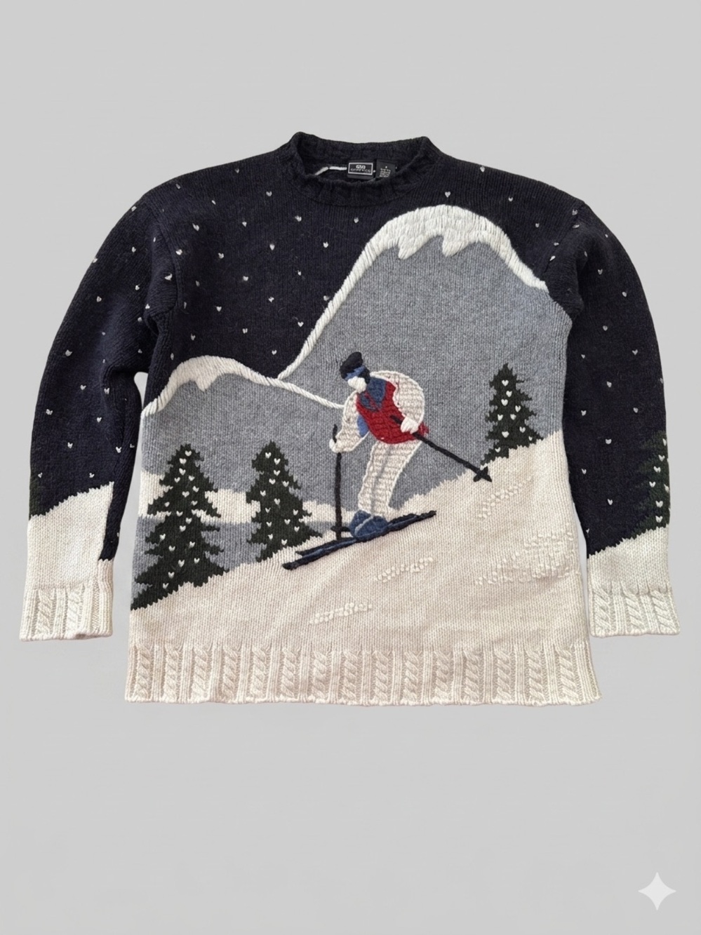 Maurices Shetland Wool Skier Sweater S 80s Vintage Novelty Mountain Apres Ski